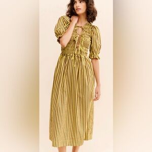 Damson Madder Bluebelle Yellow and Brown Striped Dress NWT